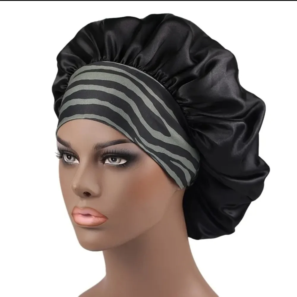 New Black and grey women's hair bonnet
